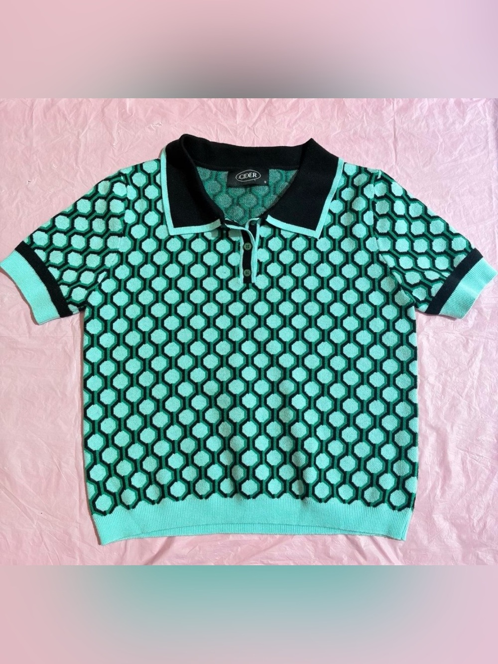 Cider Women’s Top Shirt Black Teal Green Geometric Collar Retro Pinup NWOT Sz S